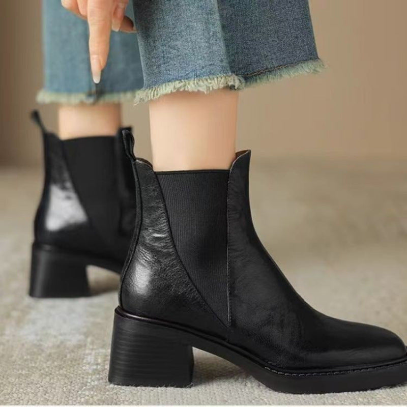 Women's Leather Boots | Chunky Heel Boots | Soft Leather, French Style Comfort