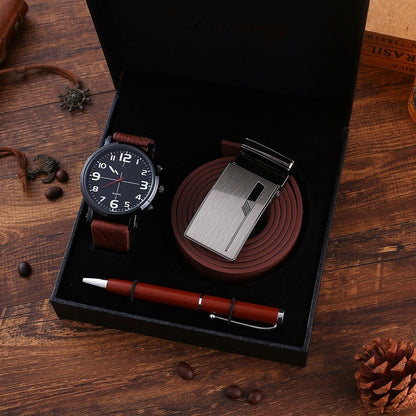 Business Gift Set – Men's Belt Wallet & Wristwatch Combo With Pen