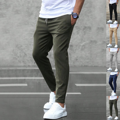 Men's Slim Fit Trousers - Casual Drawstring Waist Pants With Pockets