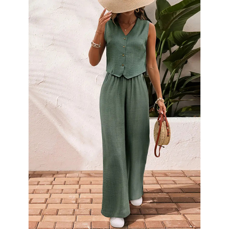Women's Two Piece Outfits – Crop Vest Blazer & Wide Leg Pants Matching Suit Sets