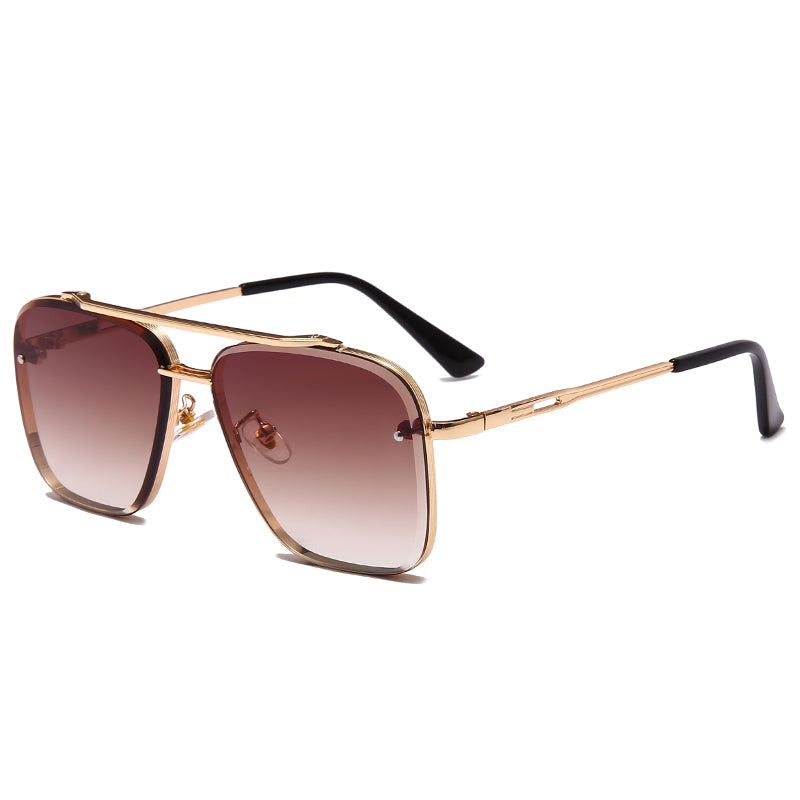 gold metal frame sunglasses with gradient brown lenses and black temple tips