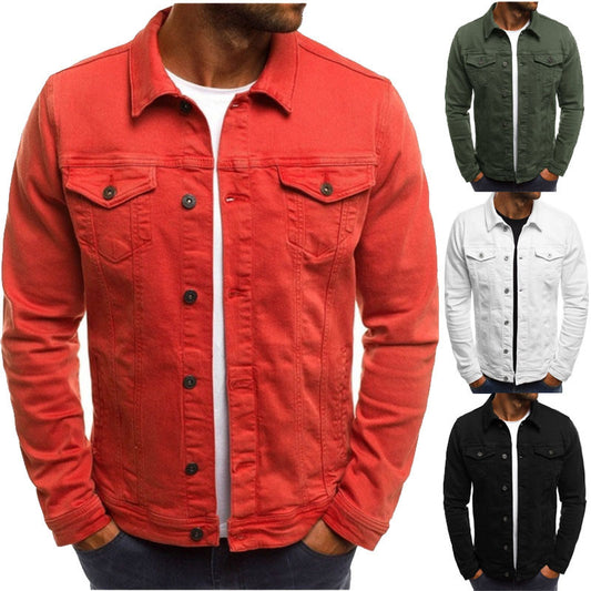 Men Denim Jacket - Casual Cotton Button-Up Shirt Lightweight Outerwear
