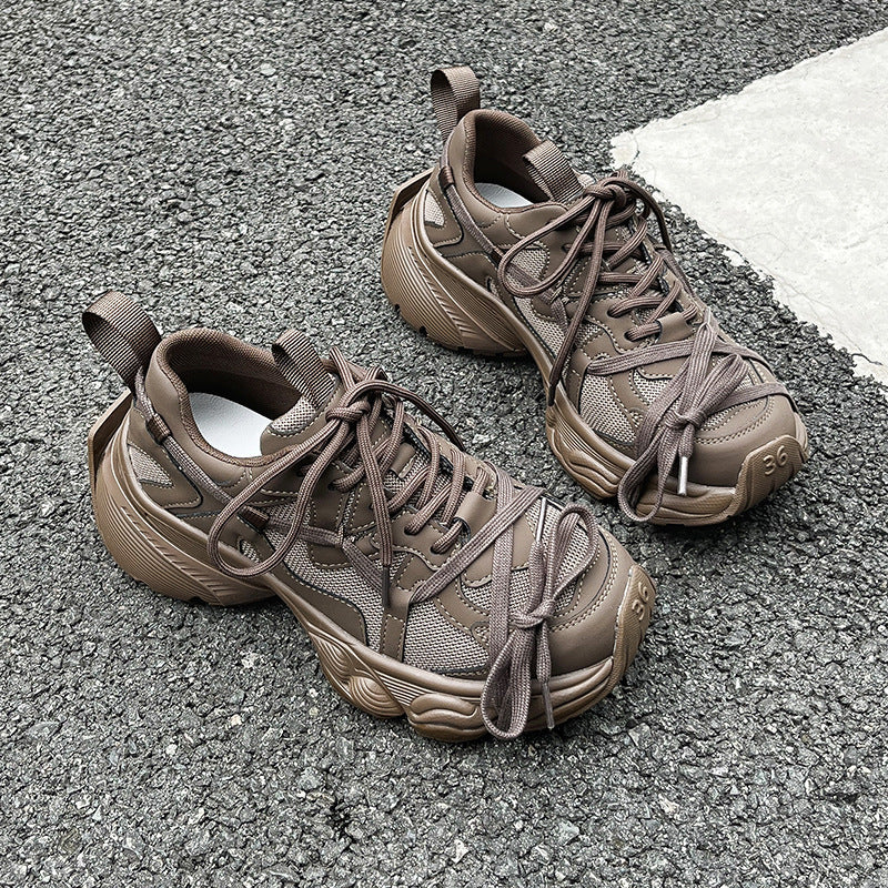 Leather Platform Shoes – Women's Lace-Up Genuine Leather Footwear With Fashion Heels