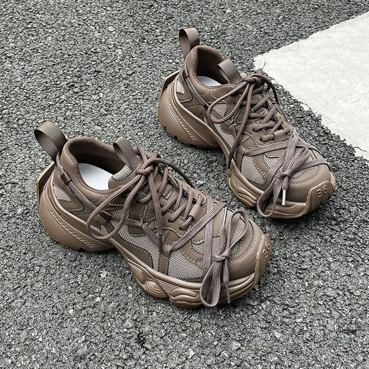 Leather Platform Shoes – Women's Lace-Up Genuine Leather Footwear With Fashion Heels