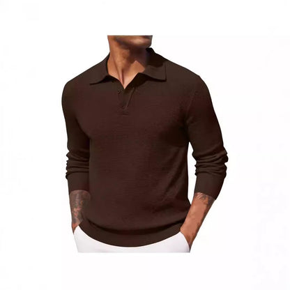 Casual Long Sleeve Top - Men's Autumn Solid Color Polyester Shirt