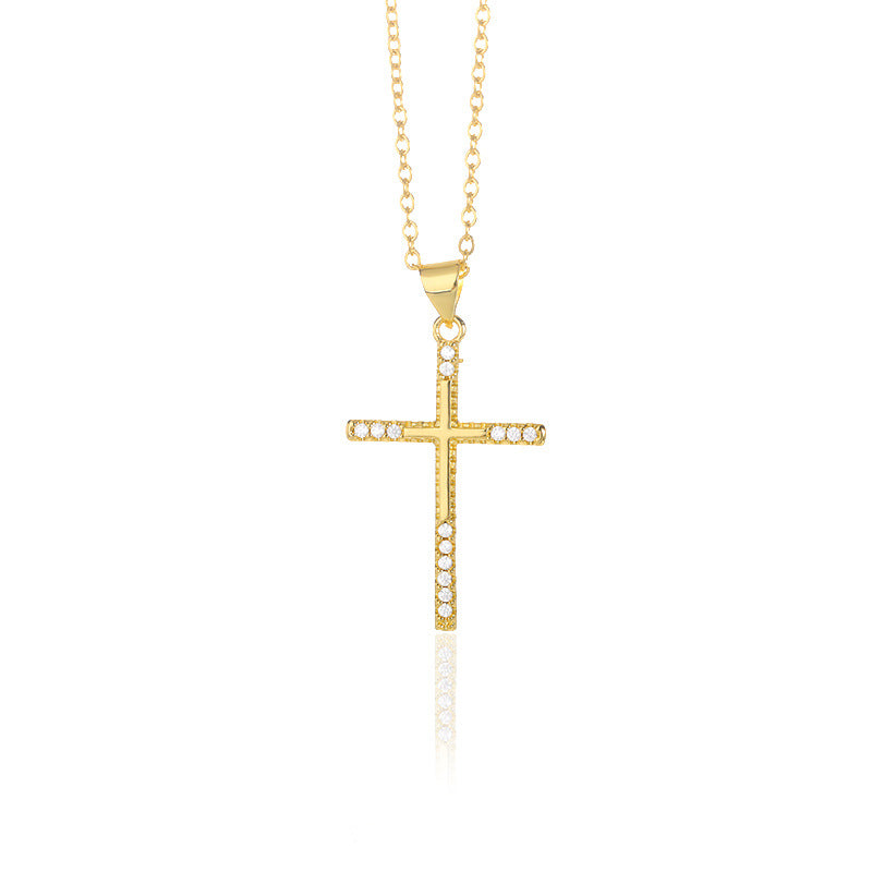Zircon Cross Necklace | Copper Unisex Cross Pendant Necklace For Everyday Wear