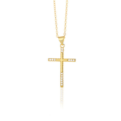 Zircon Cross Necklace | Copper Unisex Cross Pendant Necklace For Everyday Wear