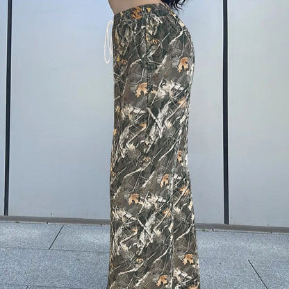 Camouflage Print Pants | Women's Casual Wide Leg Trousers With Elastic Waist