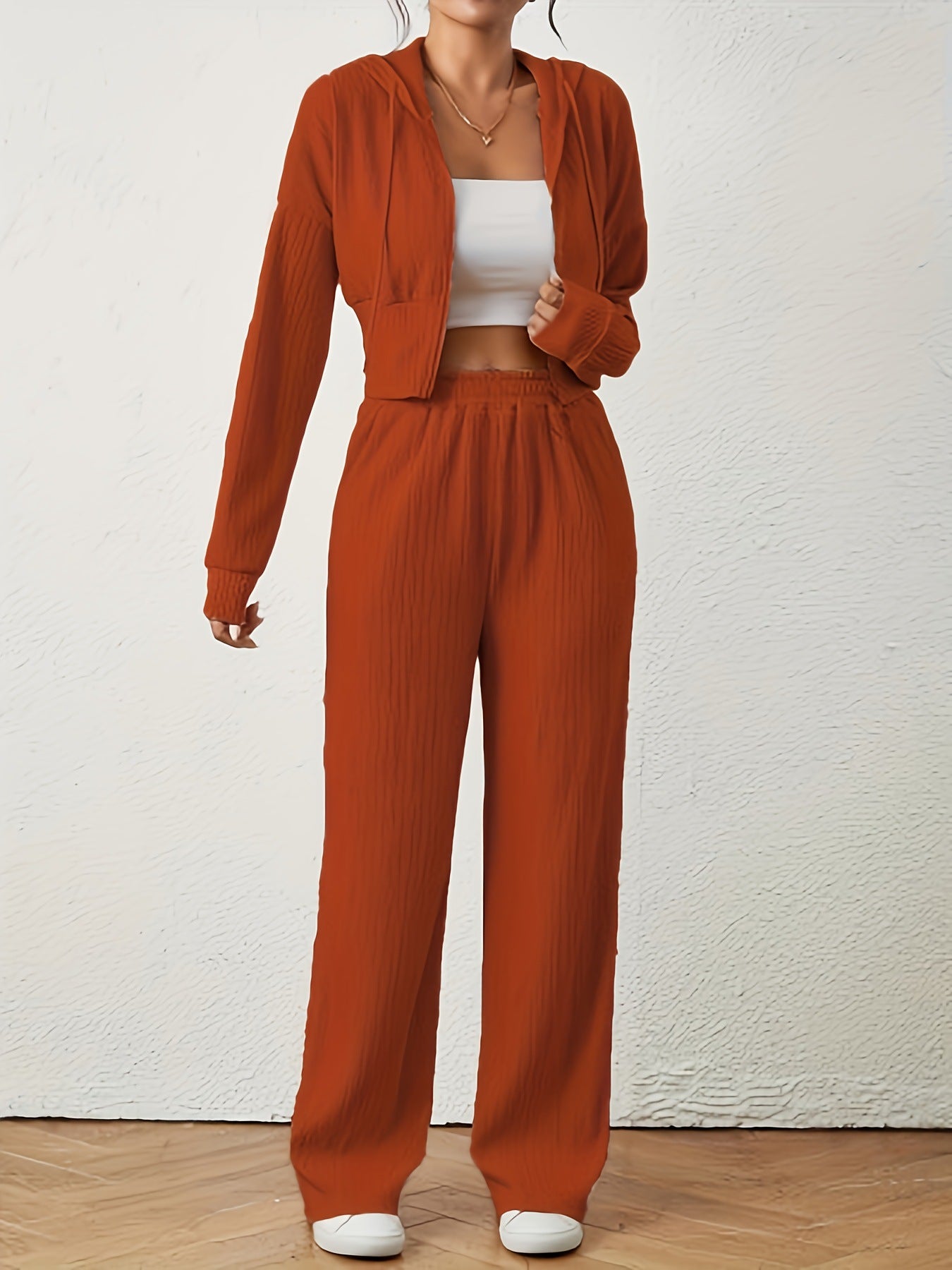 Women's Solid Color Top And Pants Set