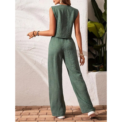 Women's Two Piece Outfits – Crop Vest Blazer & Wide Leg Pants Matching Suit Sets