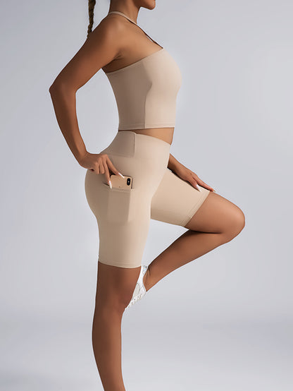 Womens Lounge Sets - Ribbed Two Piece Sets With High Waist Shorts & Pockets