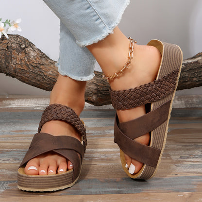 Summer Platform Sandals – Stylish Women Flat Cross Strap Slippers