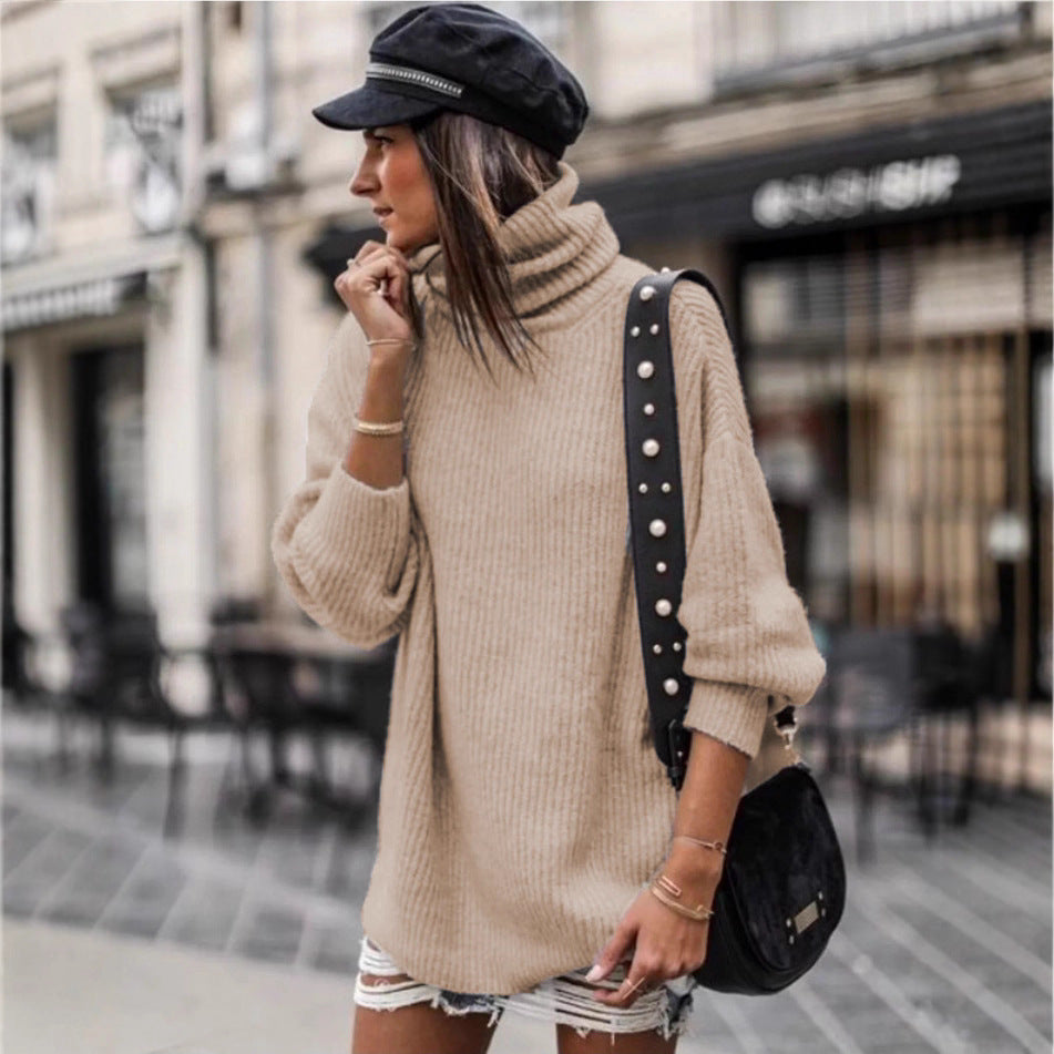 Women's Sweater Dress | Mid-Length Knitted Pullover With Splicing Design