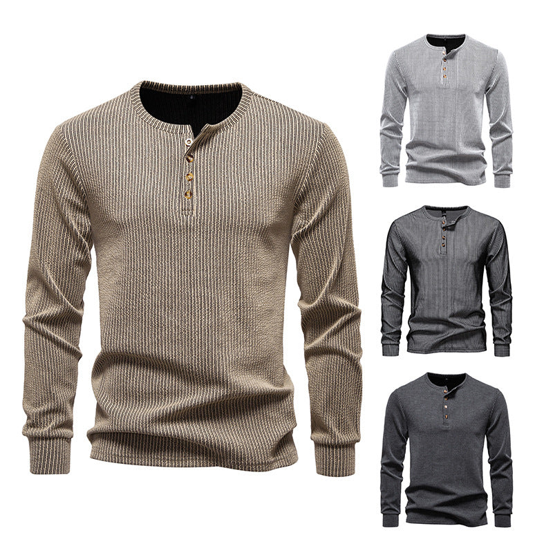 Men's Slim Fit T-Shirt - Casual Long Sleeve Striped Sports Tee for Large Size