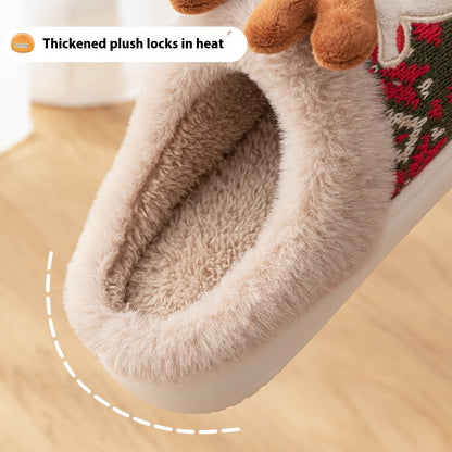 Women's Cotton Slippers – Plush Non Slip Christmas Elk Footwear With PVC Sole