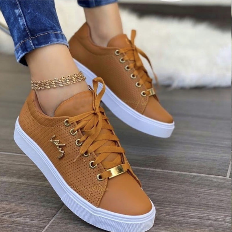 Women Flat Sneakers – Breathable Lace Up Shoes With PU Sole Comfort