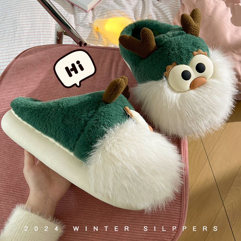 Christmas Deer Slippers – Plush Indoor Winter Shoes With Thickened Sole