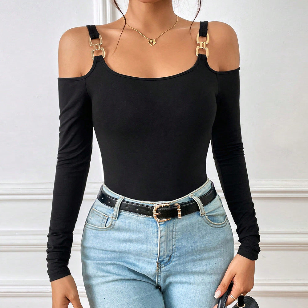 Off Shoulder Top - Slim Fit Pullover With Metal Hook Detail | Spring Fashion