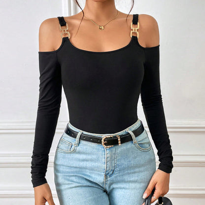 Off Shoulder Top - Slim Fit Pullover With Metal Hook Detail | Spring Fashion
