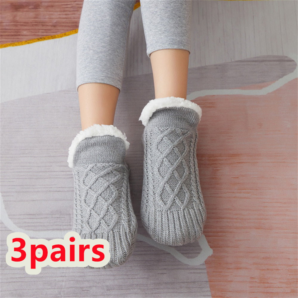 Winter Woolen Socks - Thick Indoor Slipper Socks With Non Slip Grip