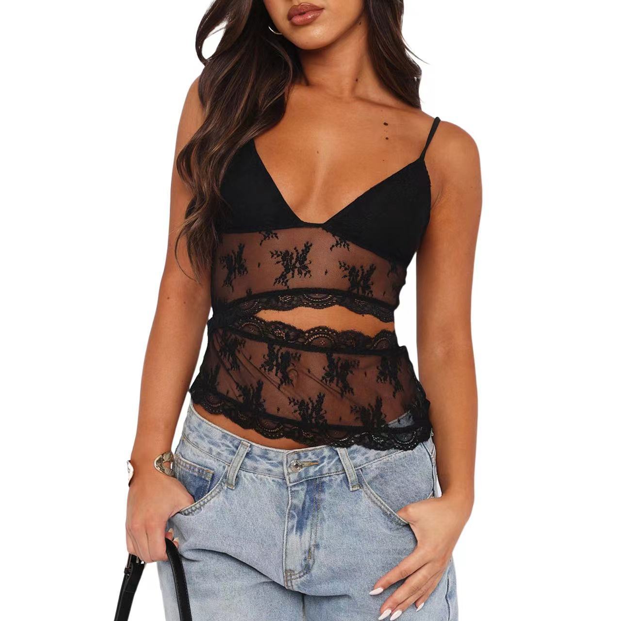 Backless Bralette Top - Lace Stitched V Neck Women Tank Top | Comfortable Summer Wear