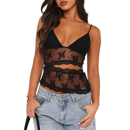 Backless Bralette Top - Lace Stitched V Neck Women Tank Top | Comfortable Summer Wear