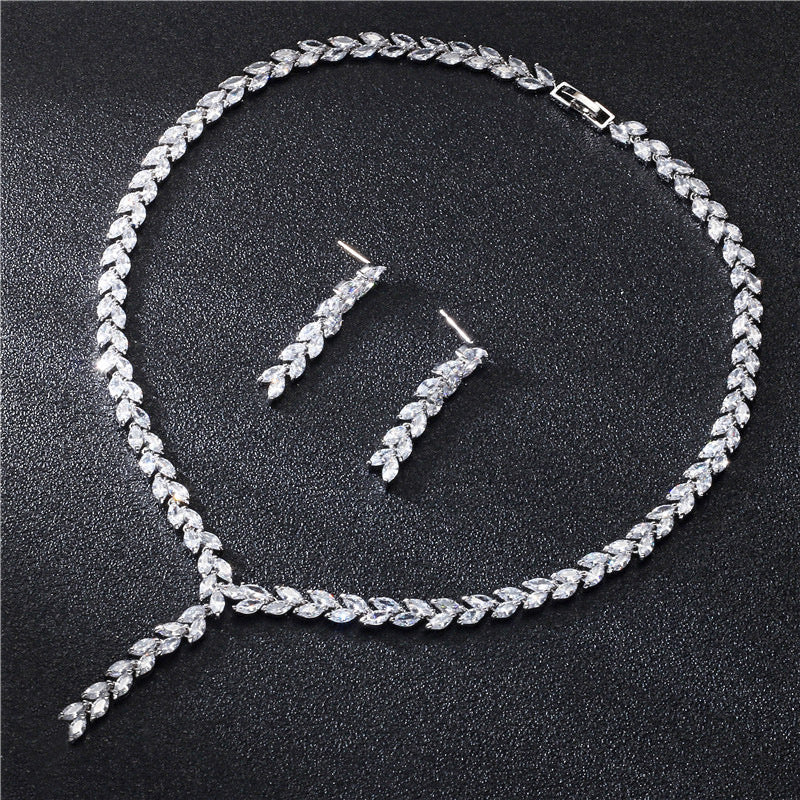 Wedding Earrings Set – Bridal Jewelry Set With Zircon Earrings And Necklace