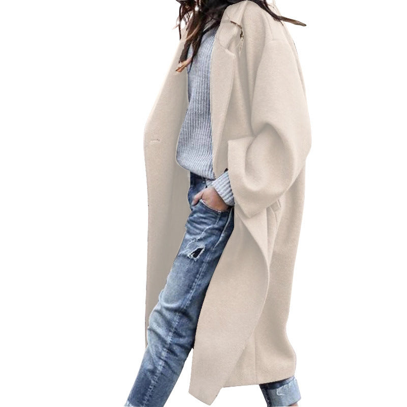 Long Woolen Jacket – Stylish Casual Lapel Coat With Warm Winter Clothing