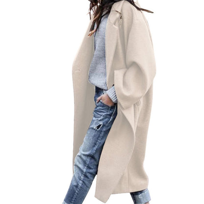 Long Woolen Jacket – Stylish Casual Lapel Coat With Warm Winter Clothing
