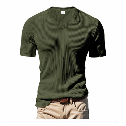 Loose Men's V-Neck Shirt - Casual Polyester Short Sleeve Pullover Tee for Summer