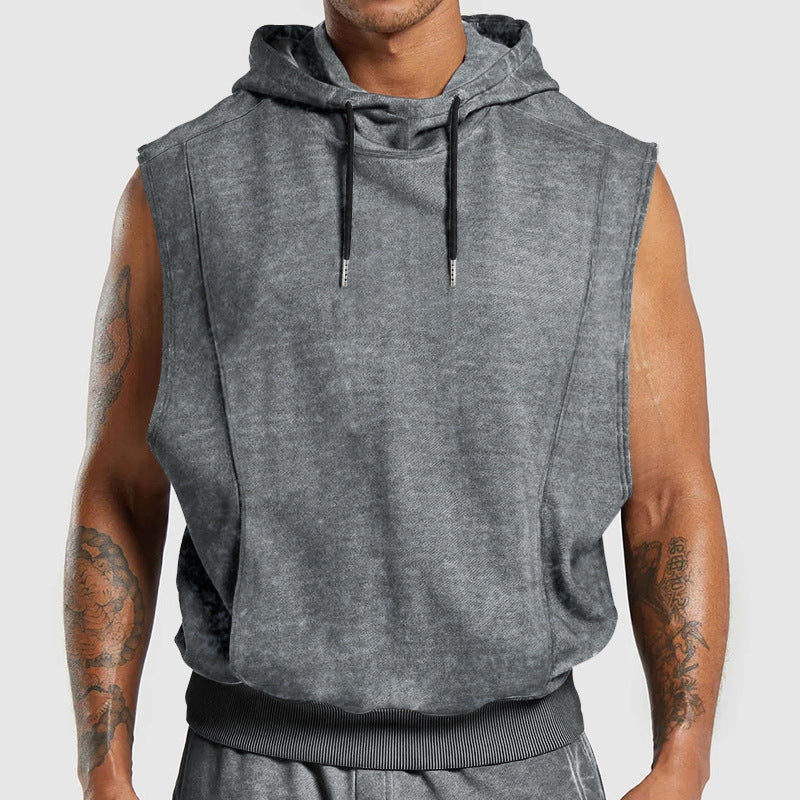 Men's Sleeveless Hooded Top | Floral Print Tank With 3D Patch Pocket Design