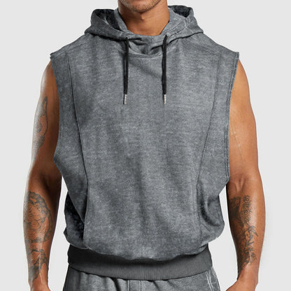 Men's Sleeveless Hooded Top | Floral Print Tank With 3D Patch Pocket Design