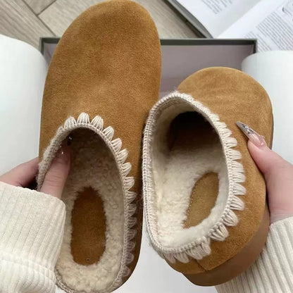 Fleece Lined Slippers | Women's Closed Toe Platform Shoes With Non Slip Sole
