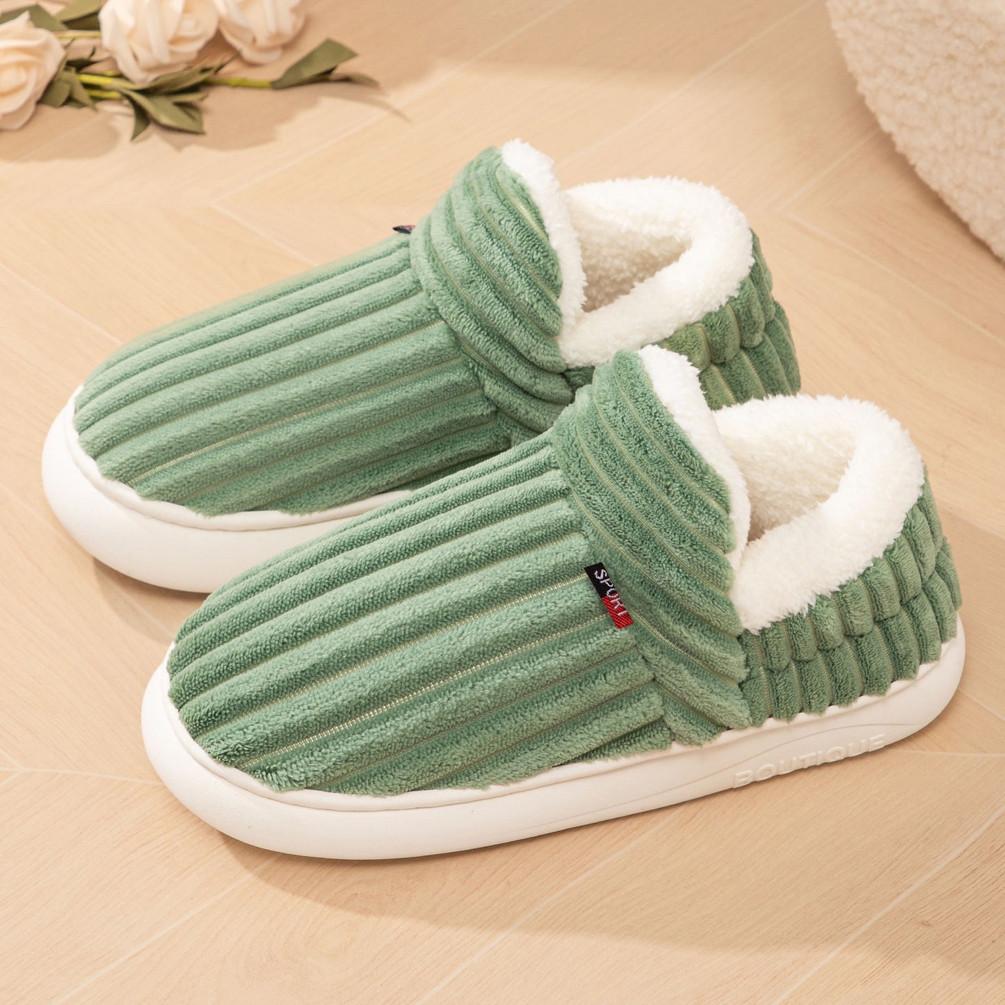 Cotton Winter Slippers – Women's Cozy Indoor Footwear With Soft Corduroy Lining