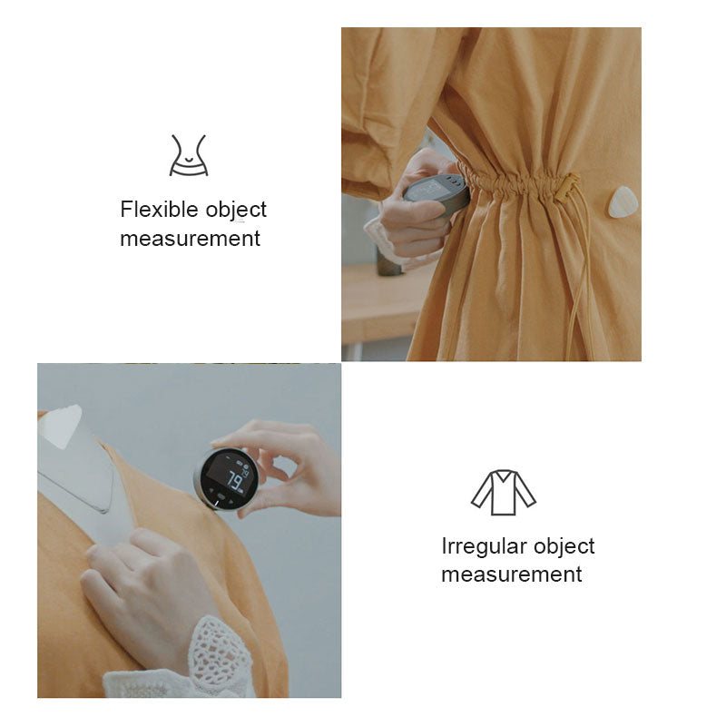 Using a digital measuring device on flexible and irregular fabric objects with close-up views