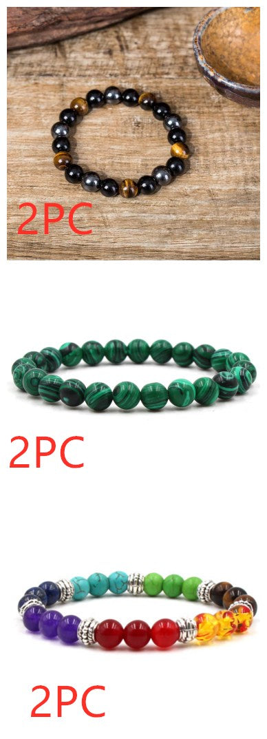 Malachite Bracelets - Elastic Strand Jewelry With Black Matte Green Beads