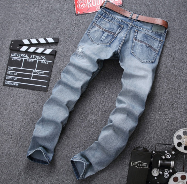 Ripped Jeans Pants | Men's Slim Fit Distressed Denim Joggers Light Blue Plus Size