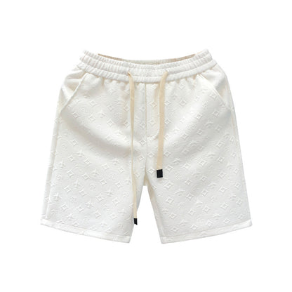 White Jacquard Shorts | Men's Summer Straight Fit Nylon Fabric Shorts