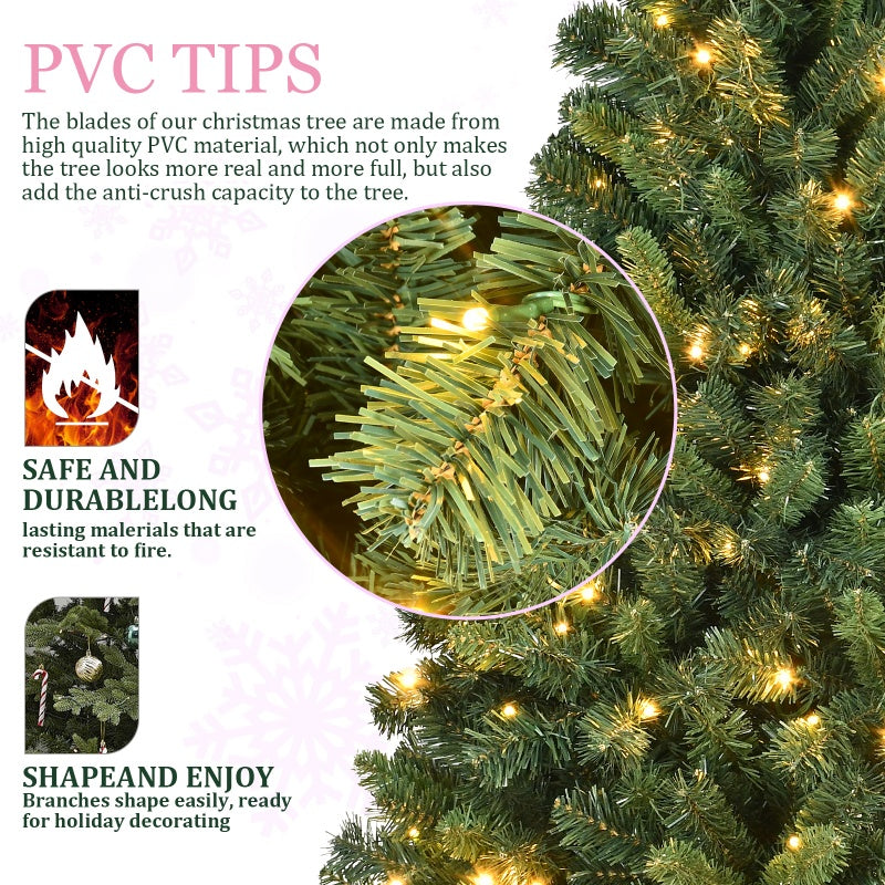 Artificial Christmas tree with PVC blades, warm white LED lights, fire-resistant and shapeable branches