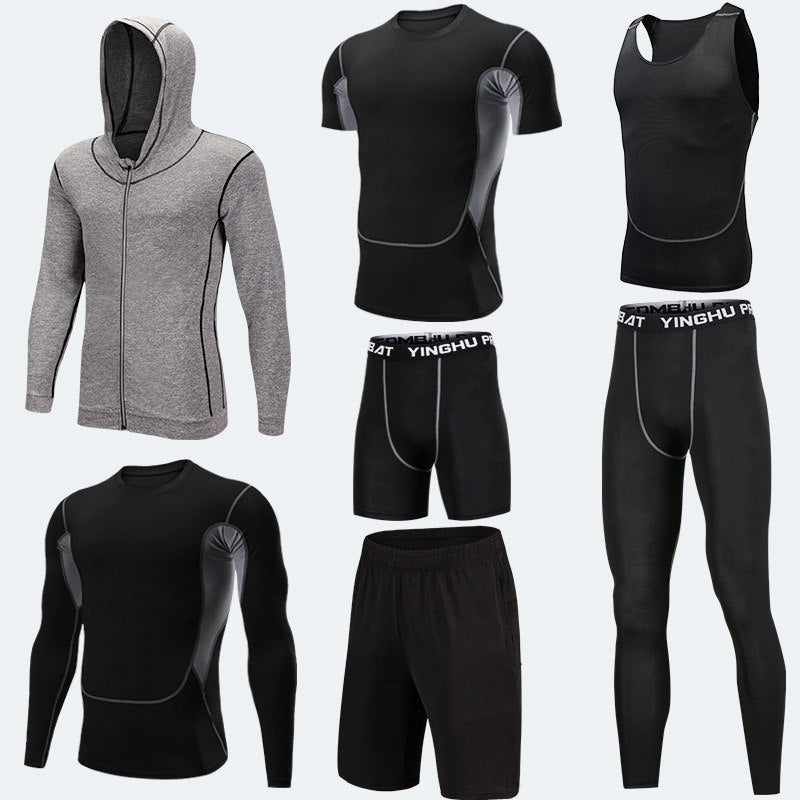 Compression Running Tights Men – 7pcs Workout Clothes Set With Muscle Support