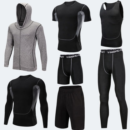Compression Running Tights Men – 7pcs Workout Clothes Set With Muscle Support