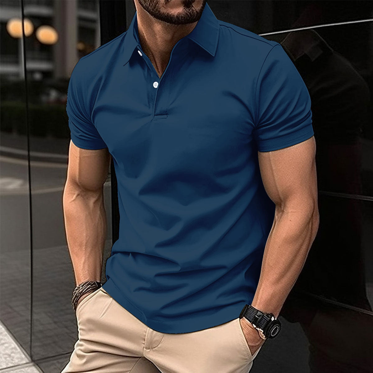 Men's Polo Shirt Summer Short Sleeve | Solid Color Button Lapel Top