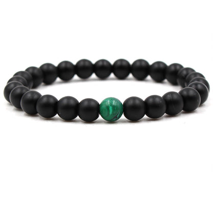 Malachite Bracelets - Elastic Strand Jewelry With Black Matte Green Beads