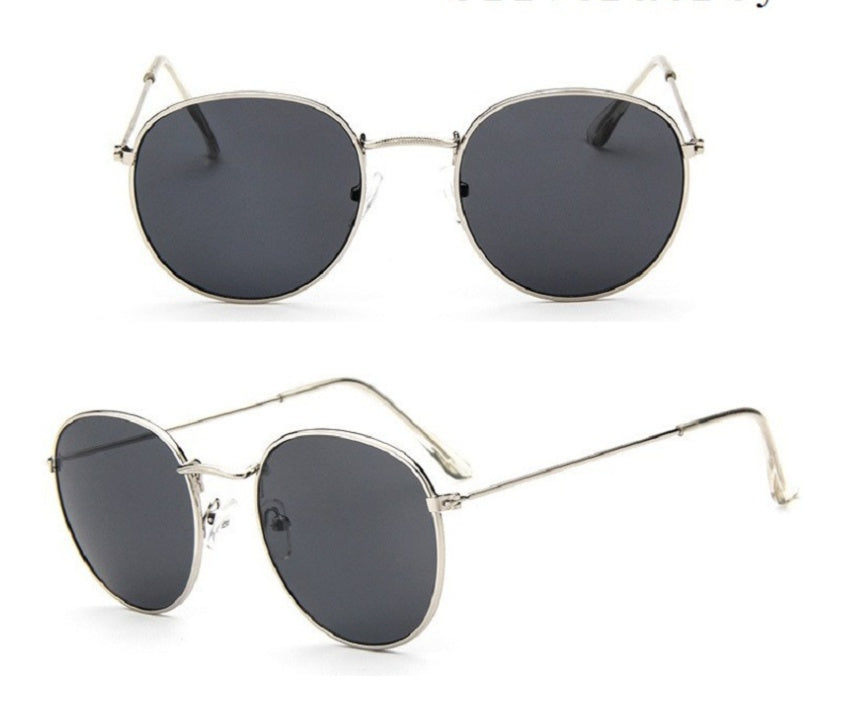 Women Retro Sunglasses | Metal Frame Eyewear | Classic Round Grey Lens Shades