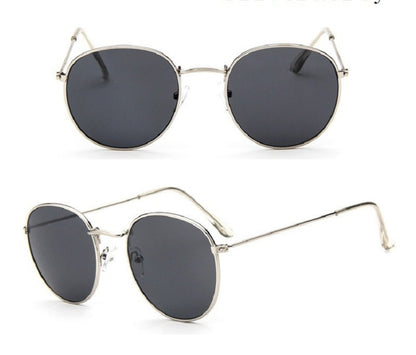 Women Retro Sunglasses | Metal Frame Eyewear | Classic Round Grey Lens Shades