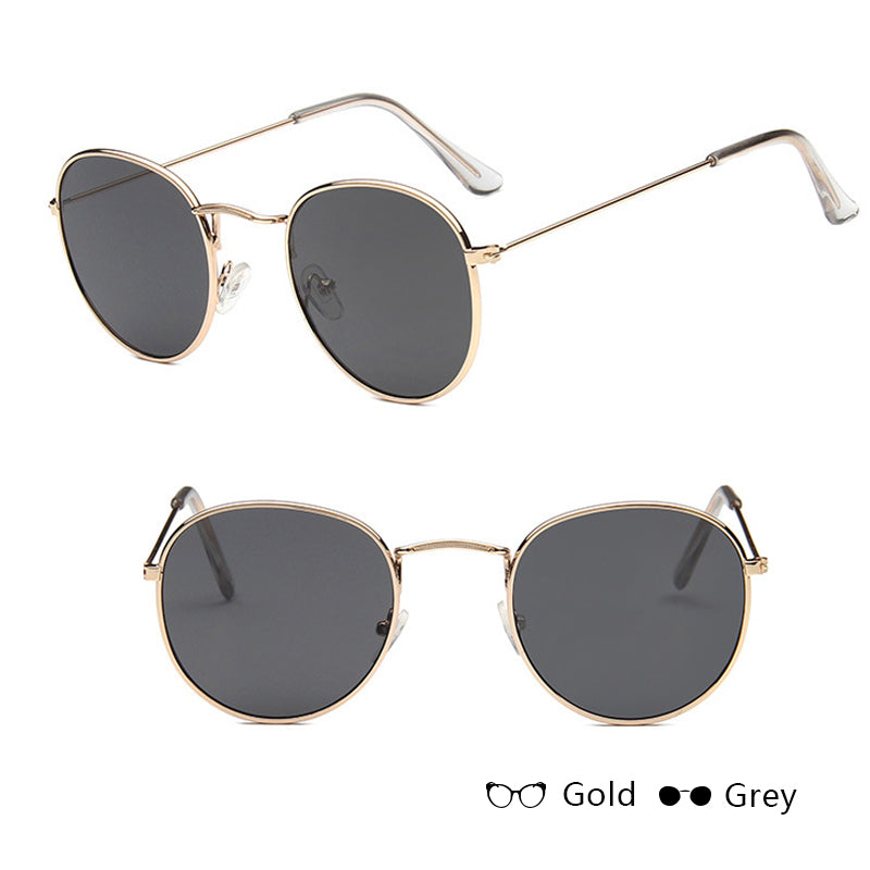 Women Retro Sunglasses | Metal Frame Eyewear | Classic Round Grey Lens Shades