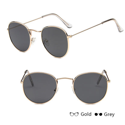 Women Retro Sunglasses | Metal Frame Eyewear | Classic Round Grey Lens Shades