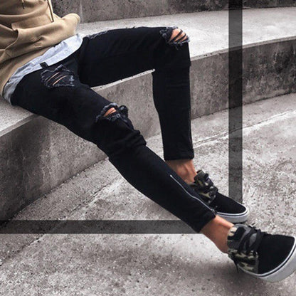 Men's Pencil Pants | Slim Casual Jeans | Low Waist Thin Elastic Trousers