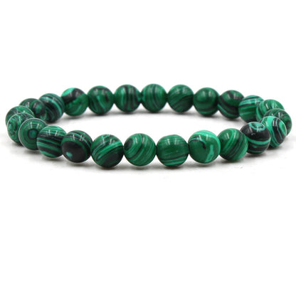 Malachite Bracelets - Elastic Strand Jewelry With Black Matte Green Beads
