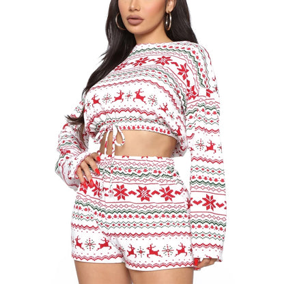 Women Christmas Pajamas | Breathable Polyester Pajama Set With Elastic Waistband Shorts